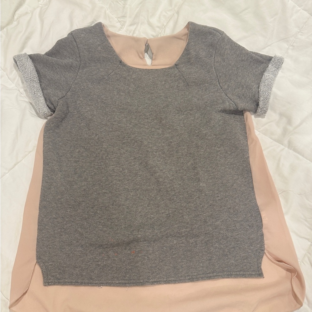 Gray and Pink Short Sleeve Top